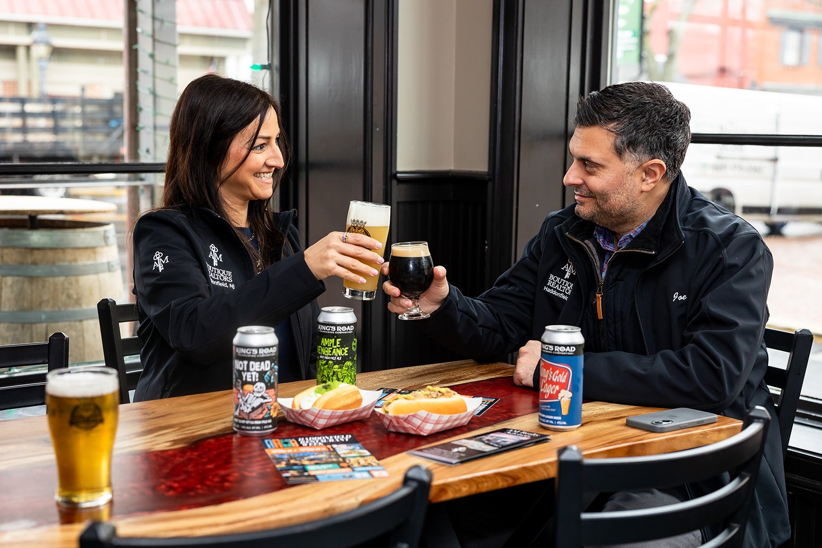 Cheersing with specialty drinks at Kings Road Brewery in Haddonfield NJ