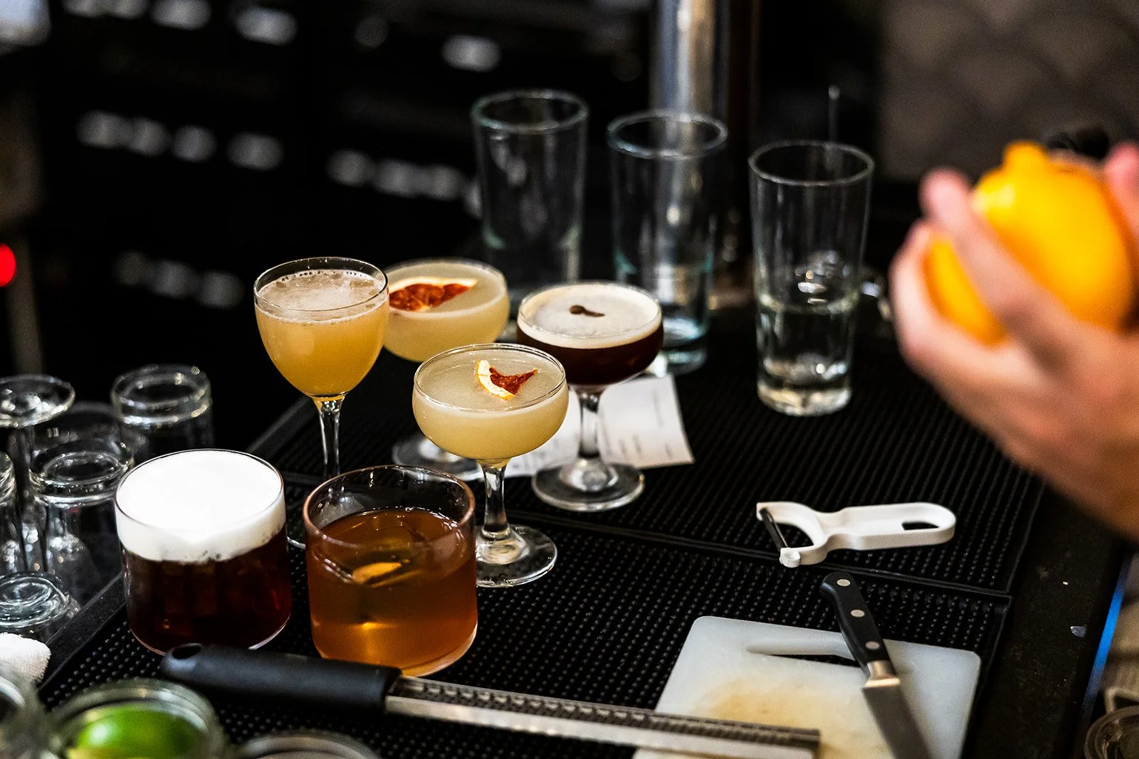 Prepping cocktails at Wildfether Distillery in Haddonfield NJ