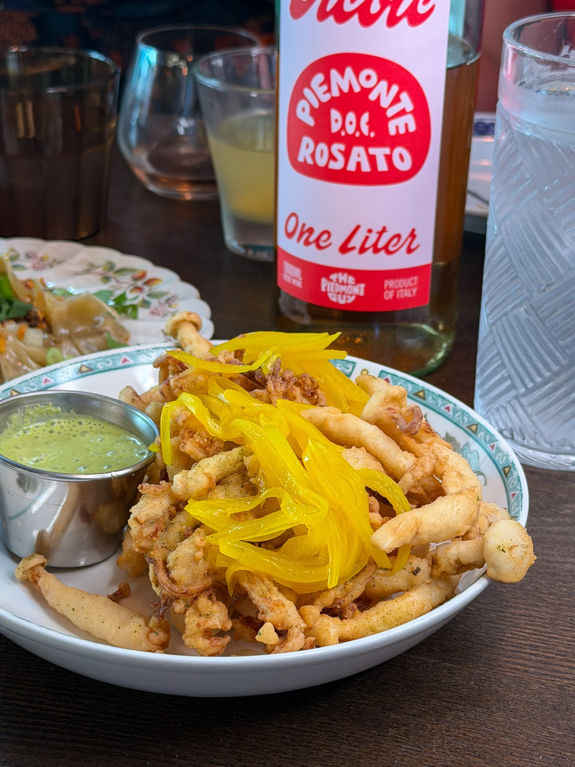 Crispy tempura mushrooms with chimichurri dipping sauce at Little Secret