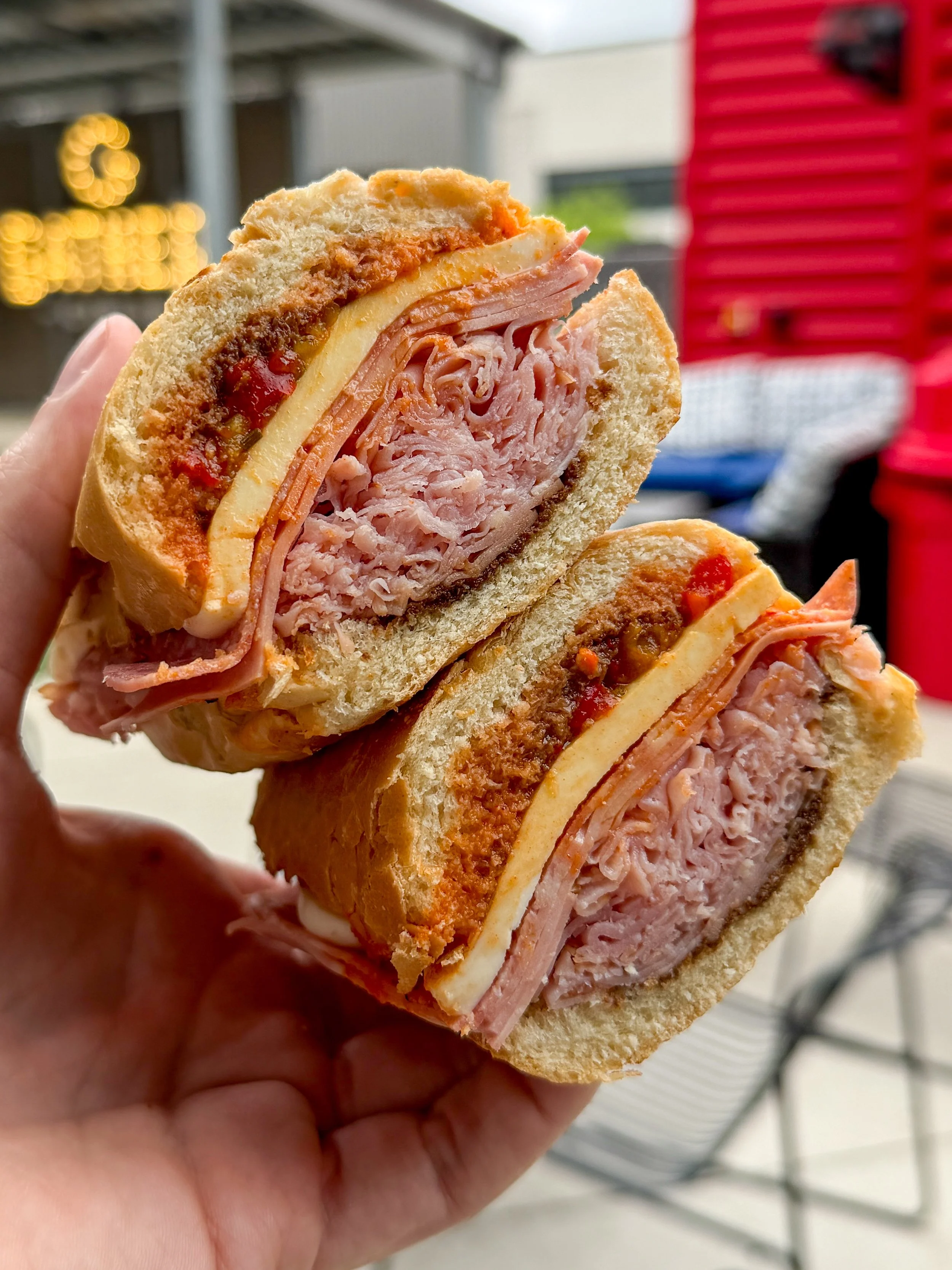 The Columbian sandwich with ham, mortadella, and balsamic drizzle at Bull & Bread in Columbia