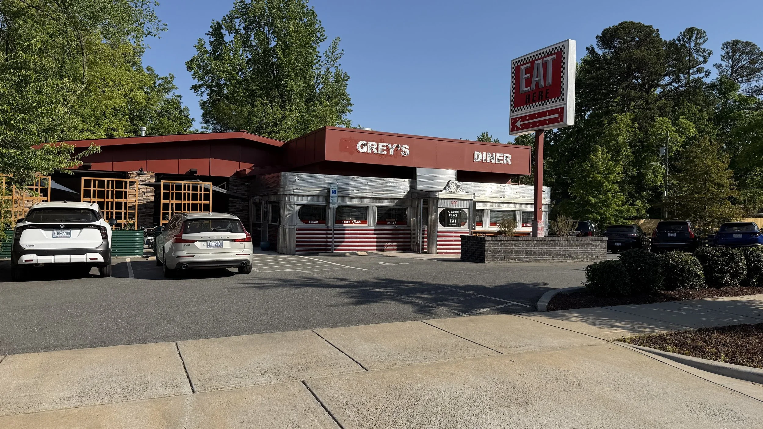 Exterior of the historic 1948 dining car that now houses Grey's Diner in Charlotte