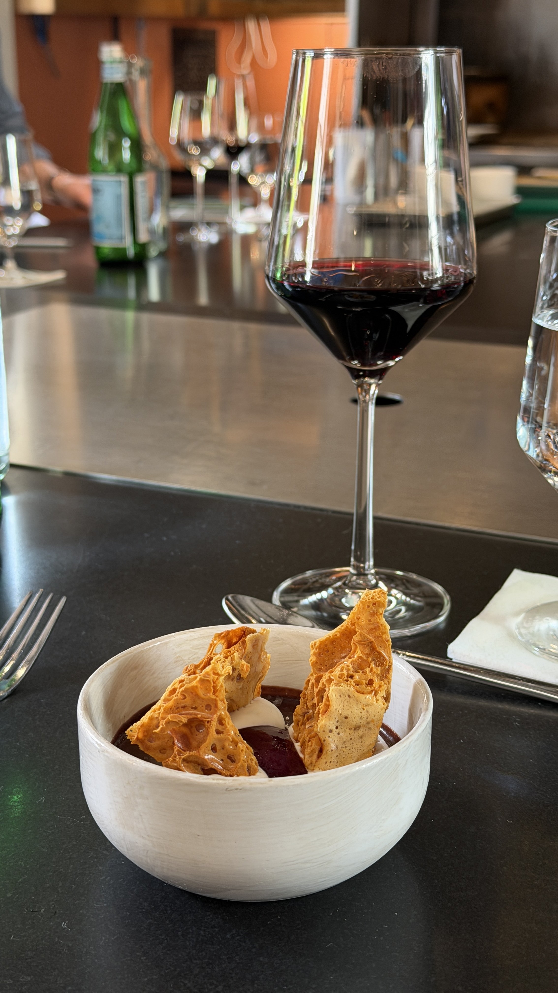 Chocolate cremeux topped with honeycomb candy at Zero George in Charleston