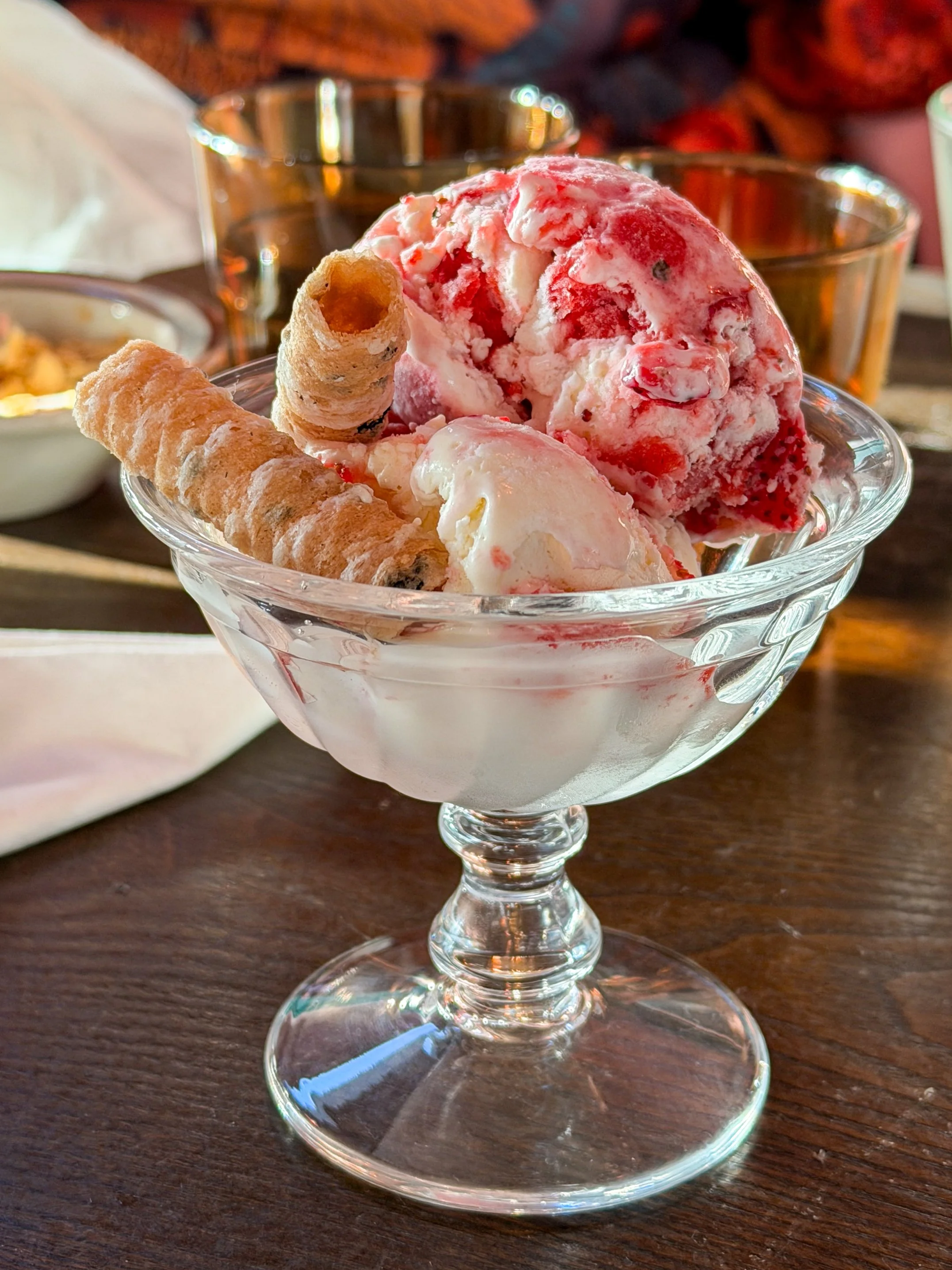 House-made ice cream with wafer cookies at Little Secret