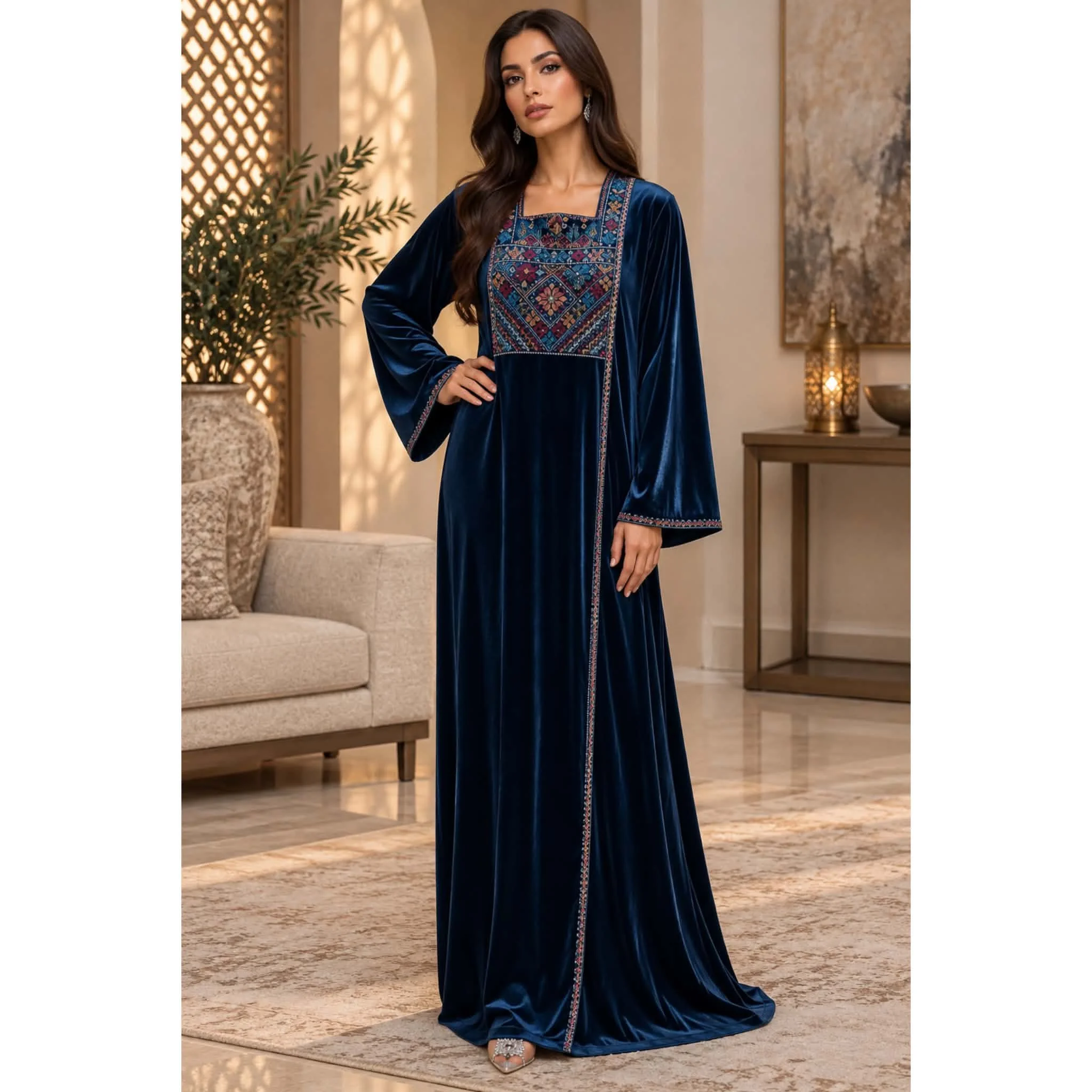 Two Stripes Velvet Abaya