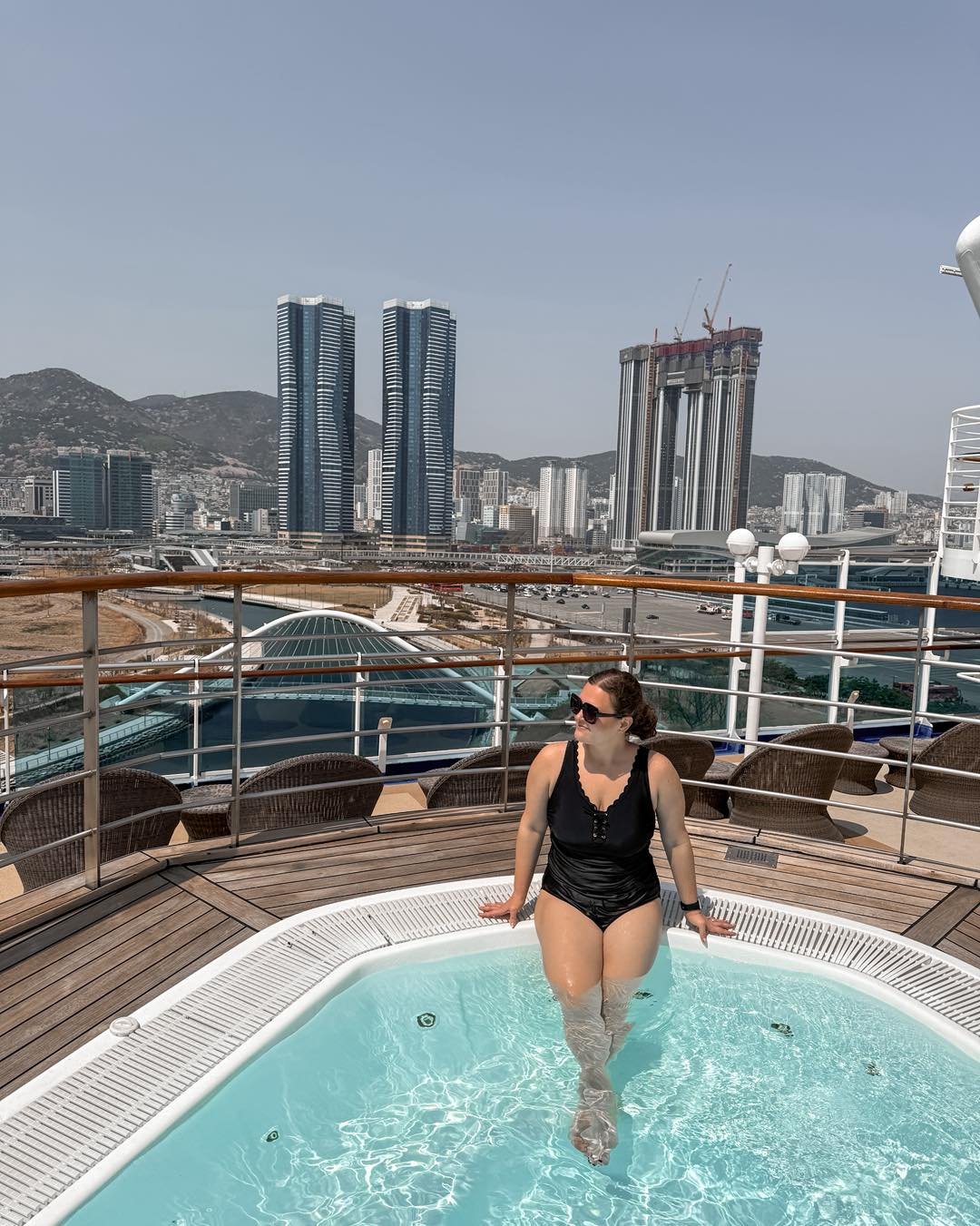 Hot tub views? Don&rsquo;t mind if we do 😎

After a full day exploring the streets and markets of Busan, we soaked it all in &mdash; literally. There&rsquo;s nothing like relaxing in the hot tub with a view of the city skyline and your cruise ship g