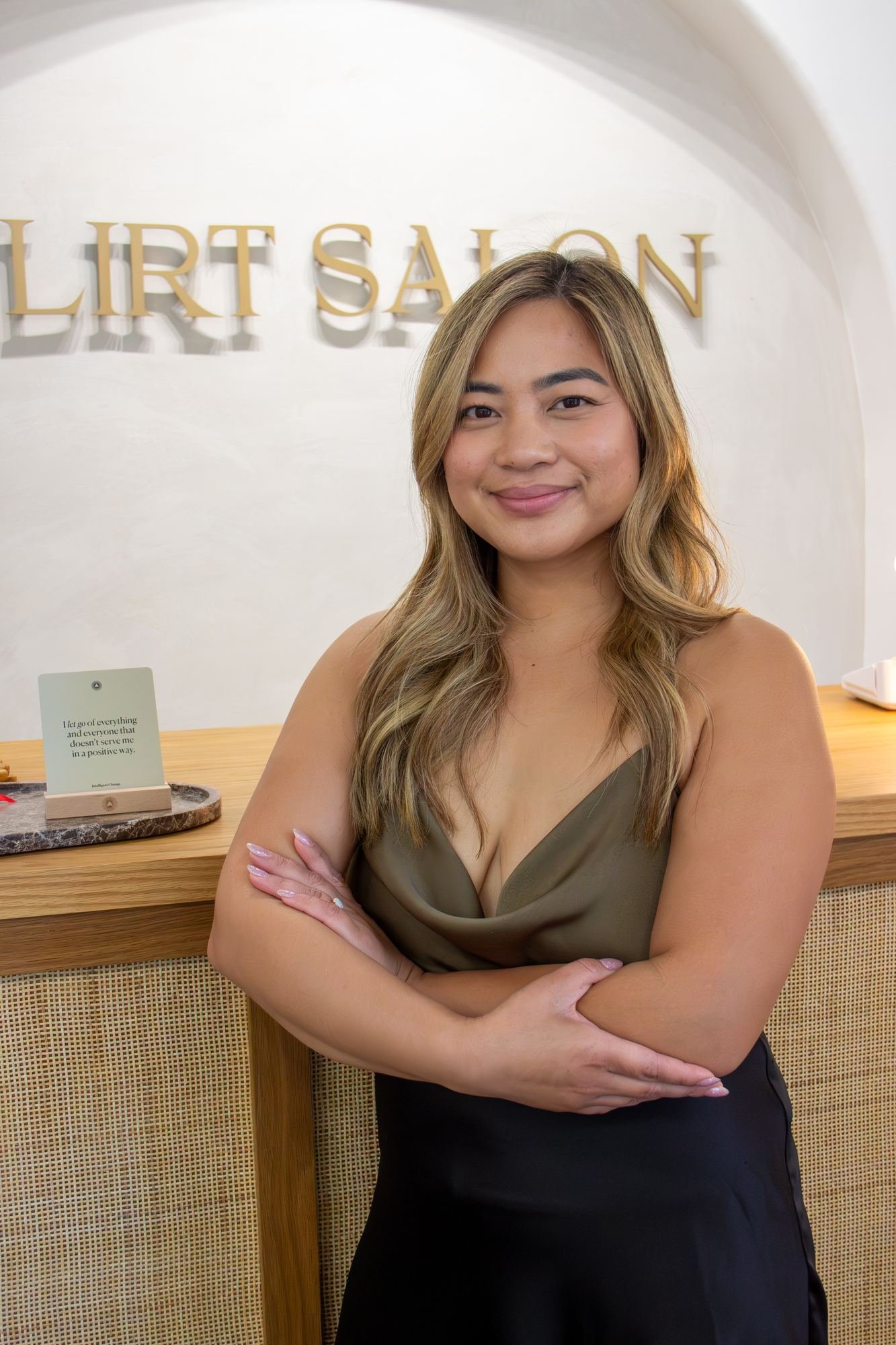 Blonde hairstylist at Flirt Salon in Downtown San Diego