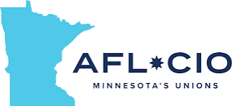 Logo of AFLCIO Minnesota's Unions featuring a blue outline of Minnesota state with the text 'AFLCIO MINNESOTA'S UNIONS'.