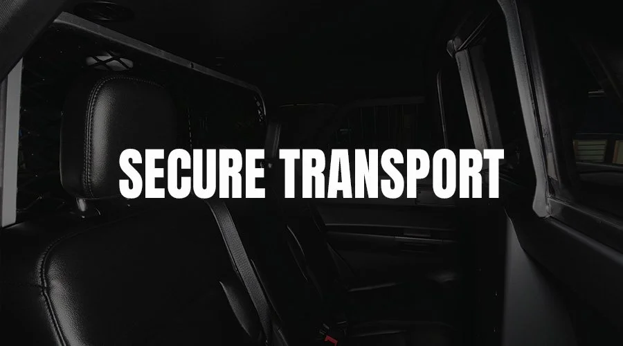 Backseat of a vehicle with the text "Secure Transport" overlayed.