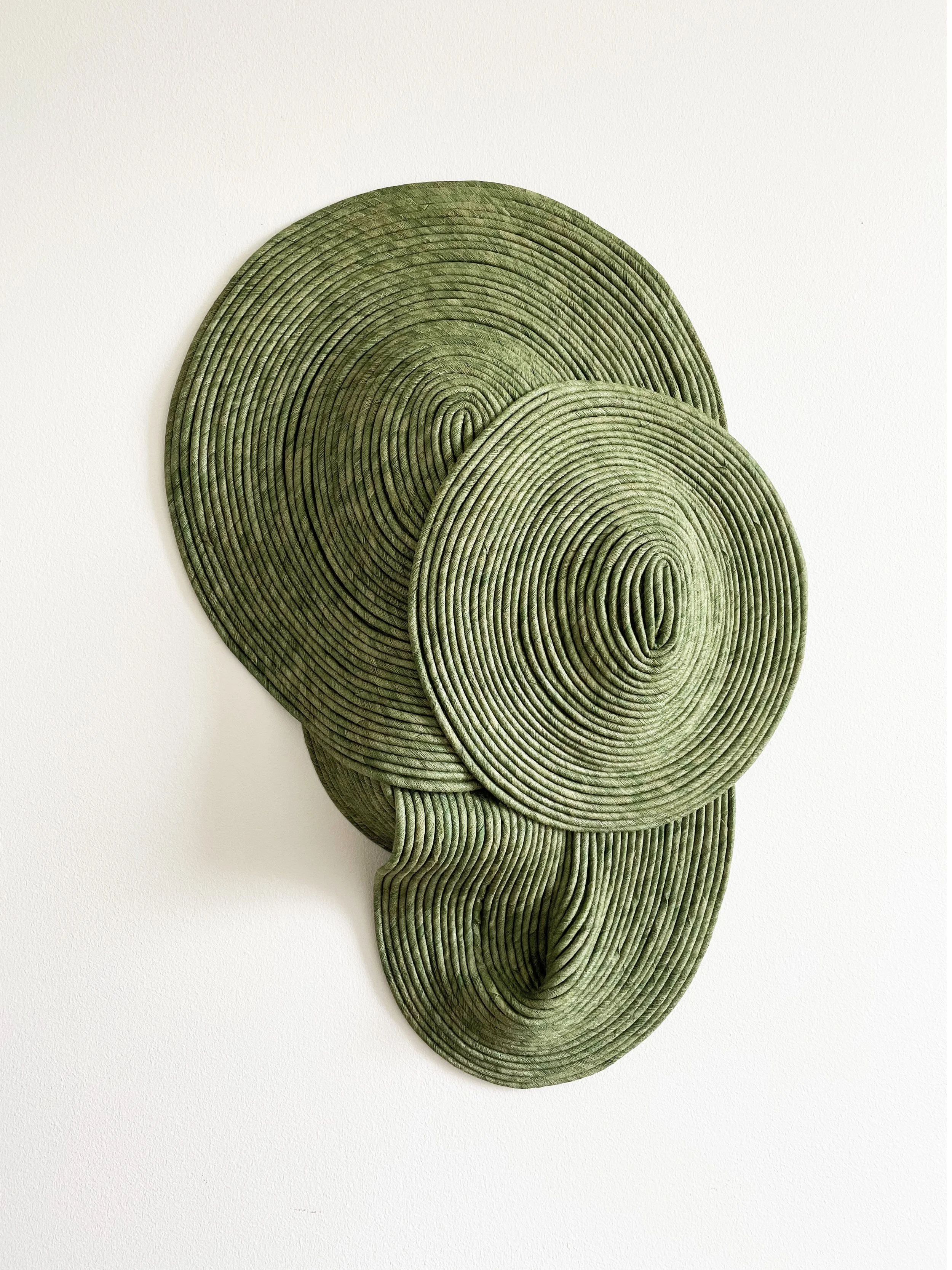 Meadow II, 2022. 62x45x10cm. Wild silk with recycled cotton cord. Back hardened. (Sold.)