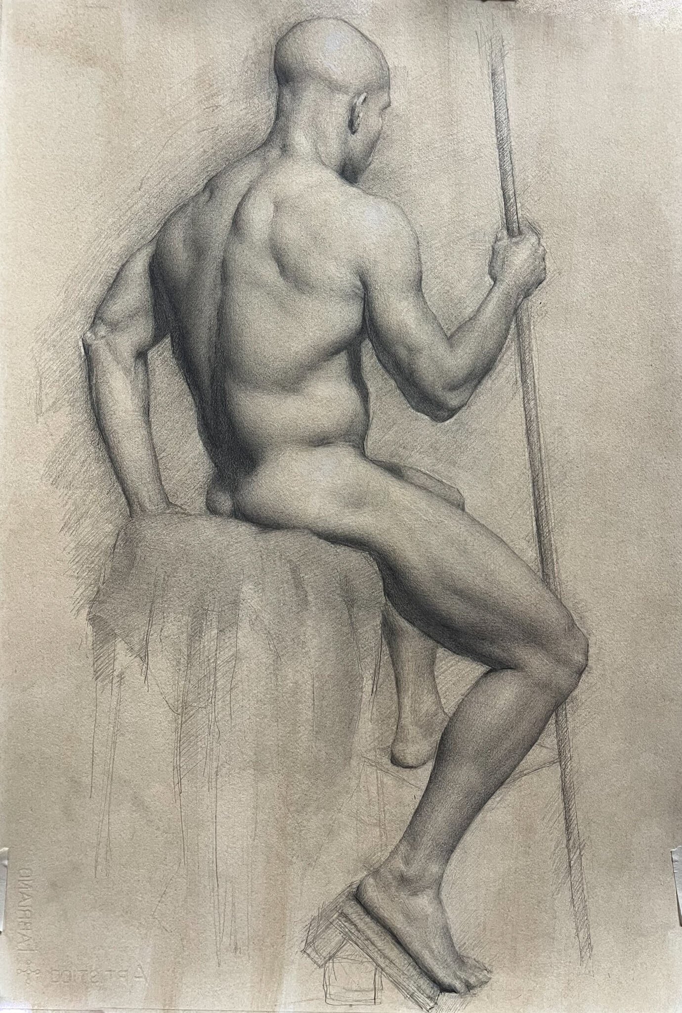 Gaby Nighan. "Ike." 2025. Graphite and white chalk on hand-toned paper. 11"x17".