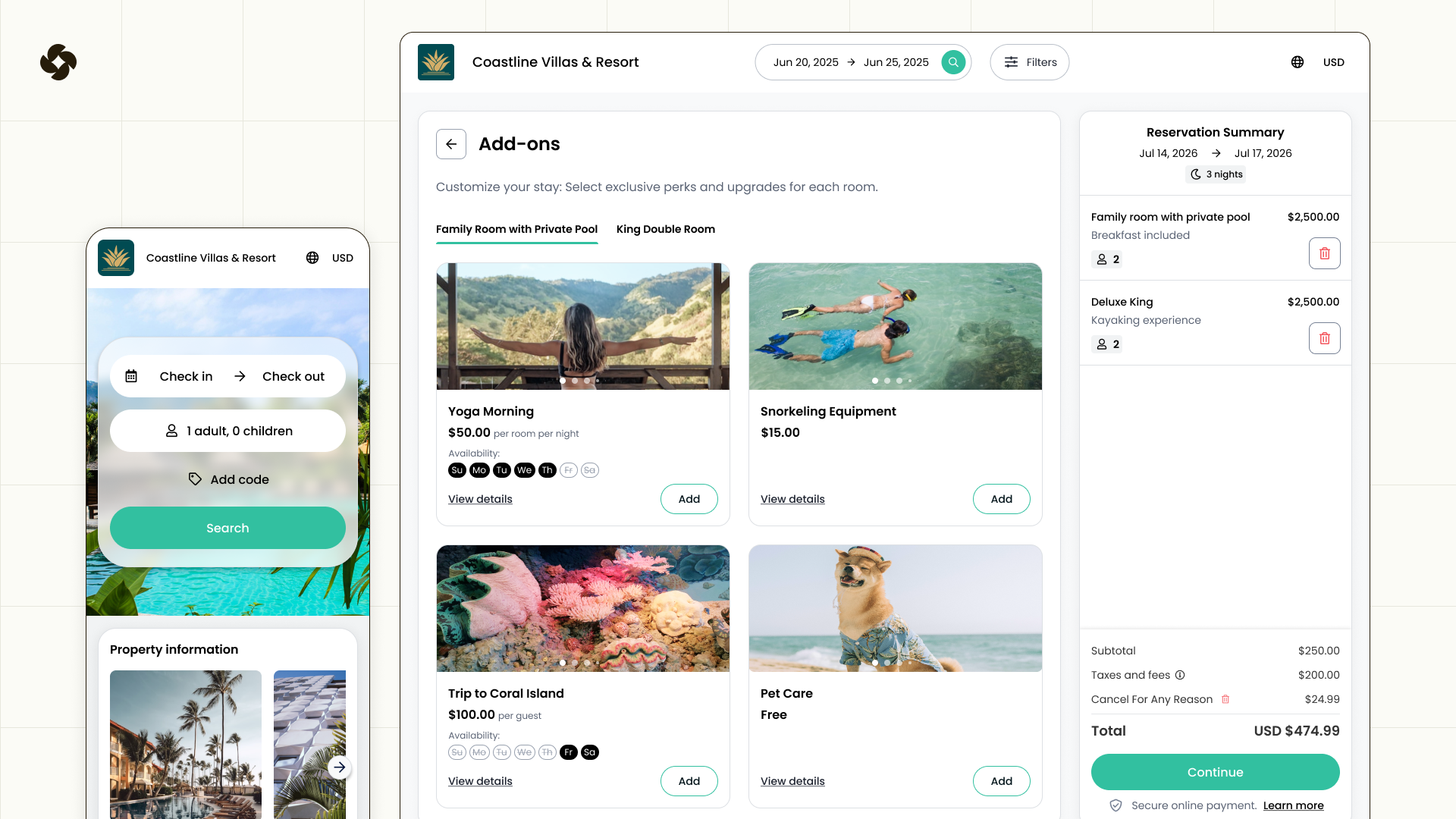 Cloudbeds' hotel booking engine.