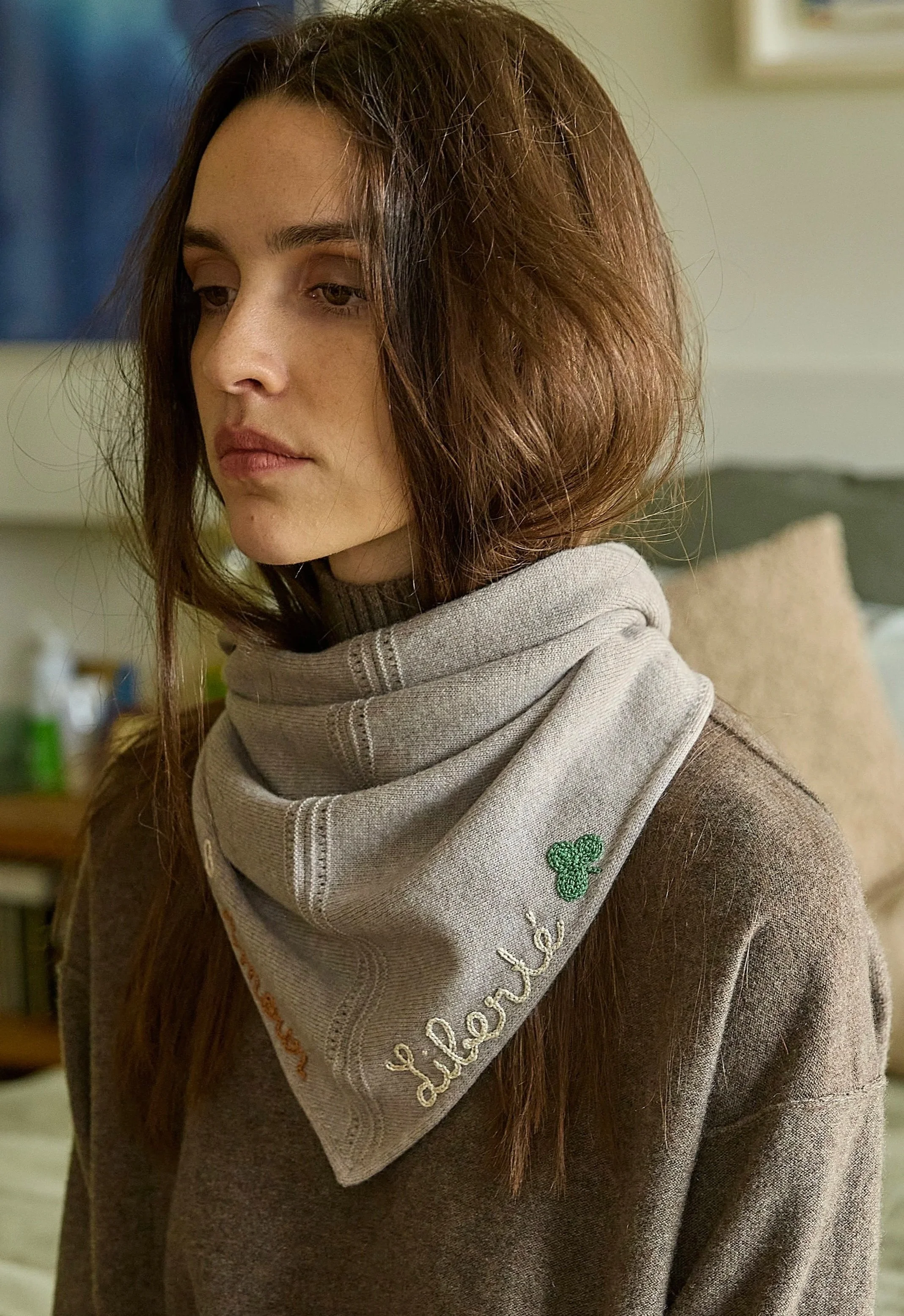 Lewes Hand Embroidered Cashmere Foulard
