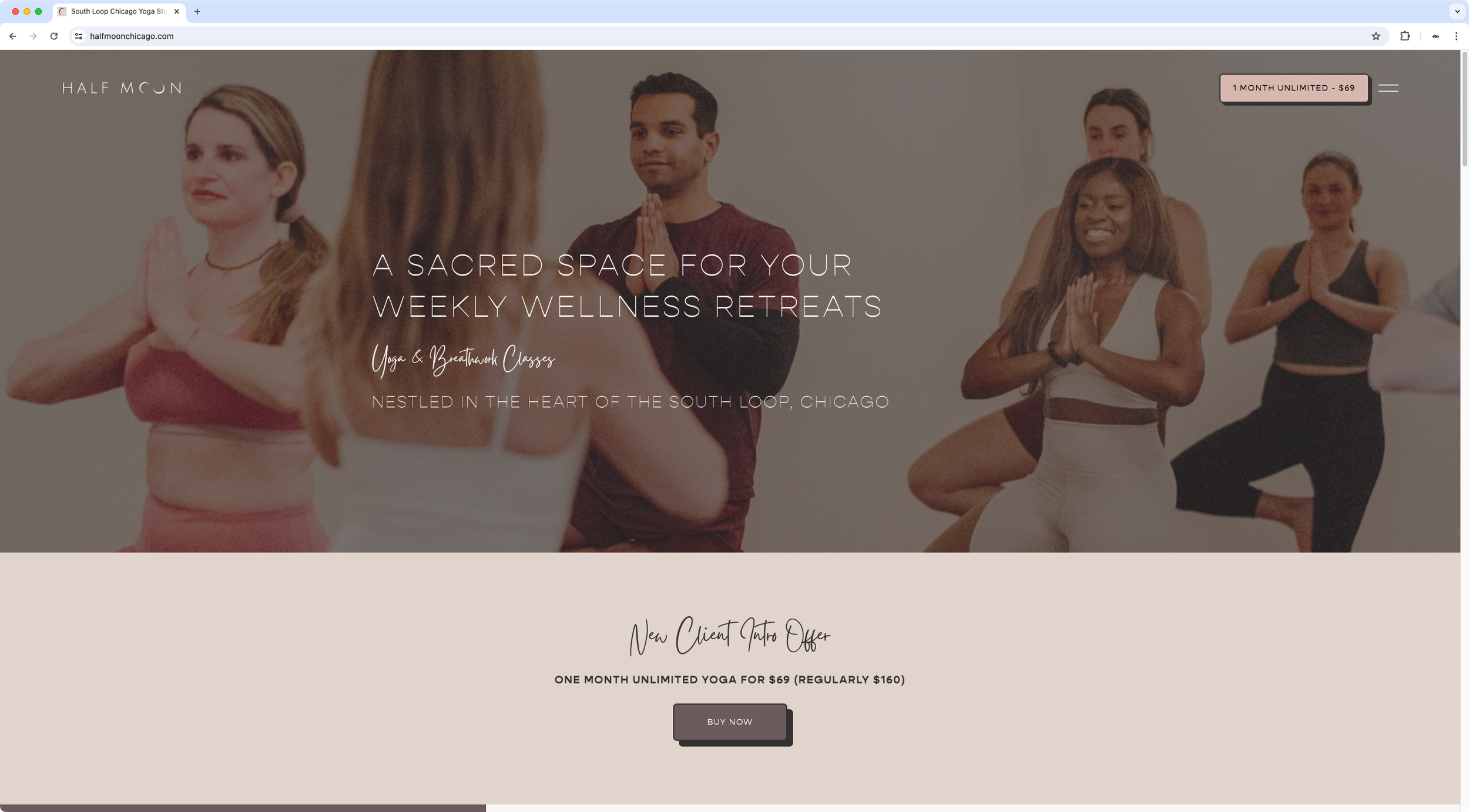 Burger nav with header button | Half Moon Yoga