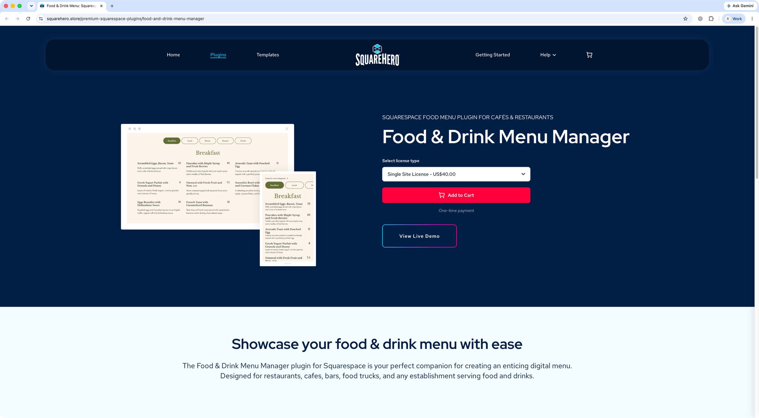 Food &amp; Drink Menu Squarespace plugin