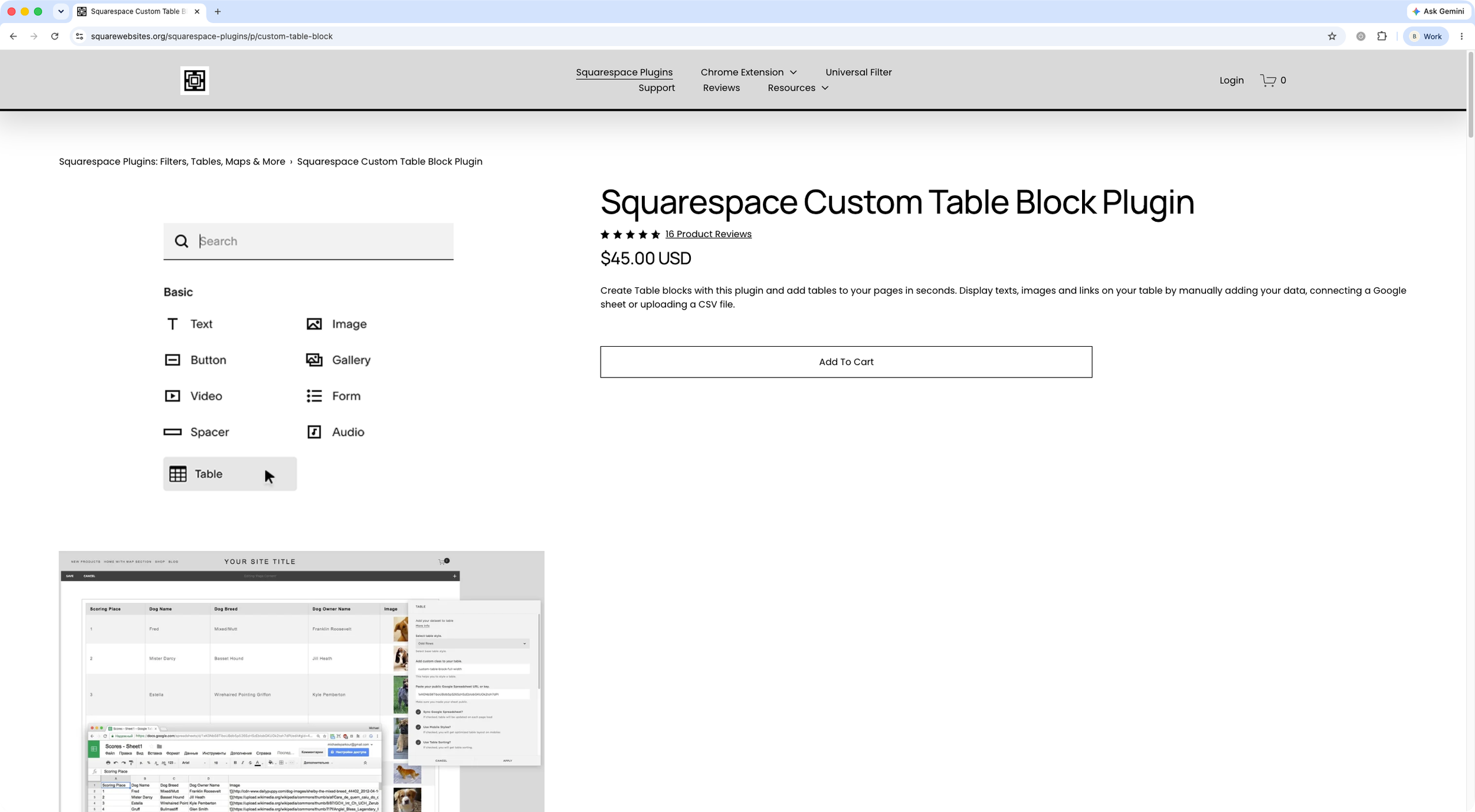 Squarespace Table Block plugin