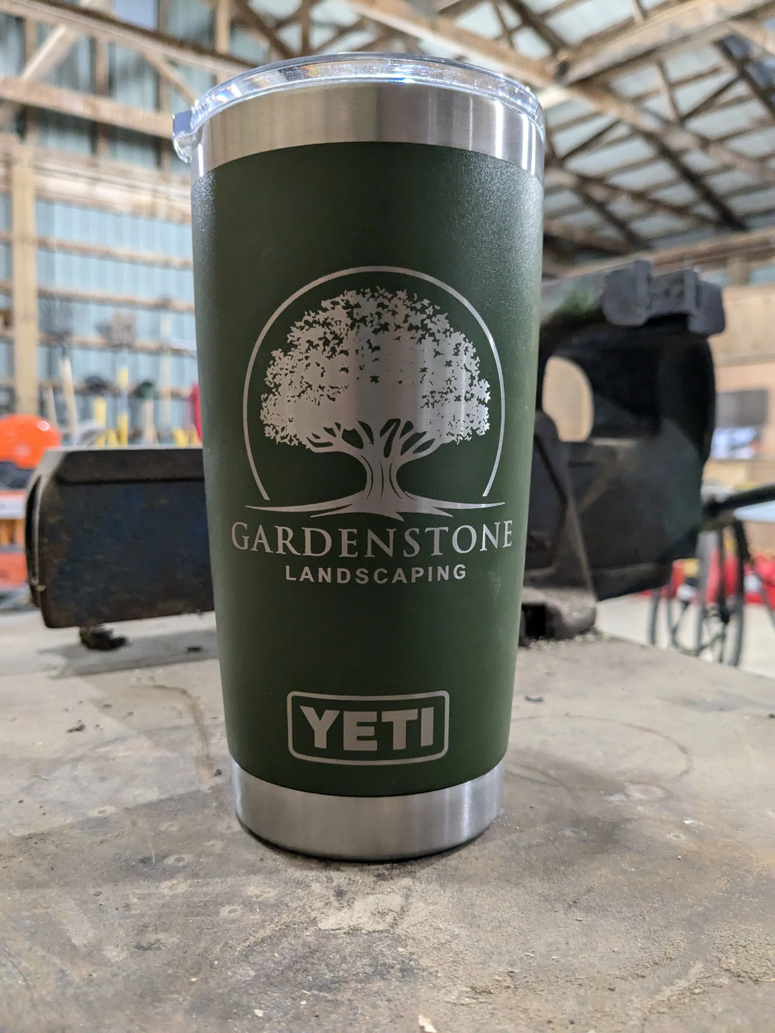 Custom Gardenstone Landscaping branded YETI tumbler.