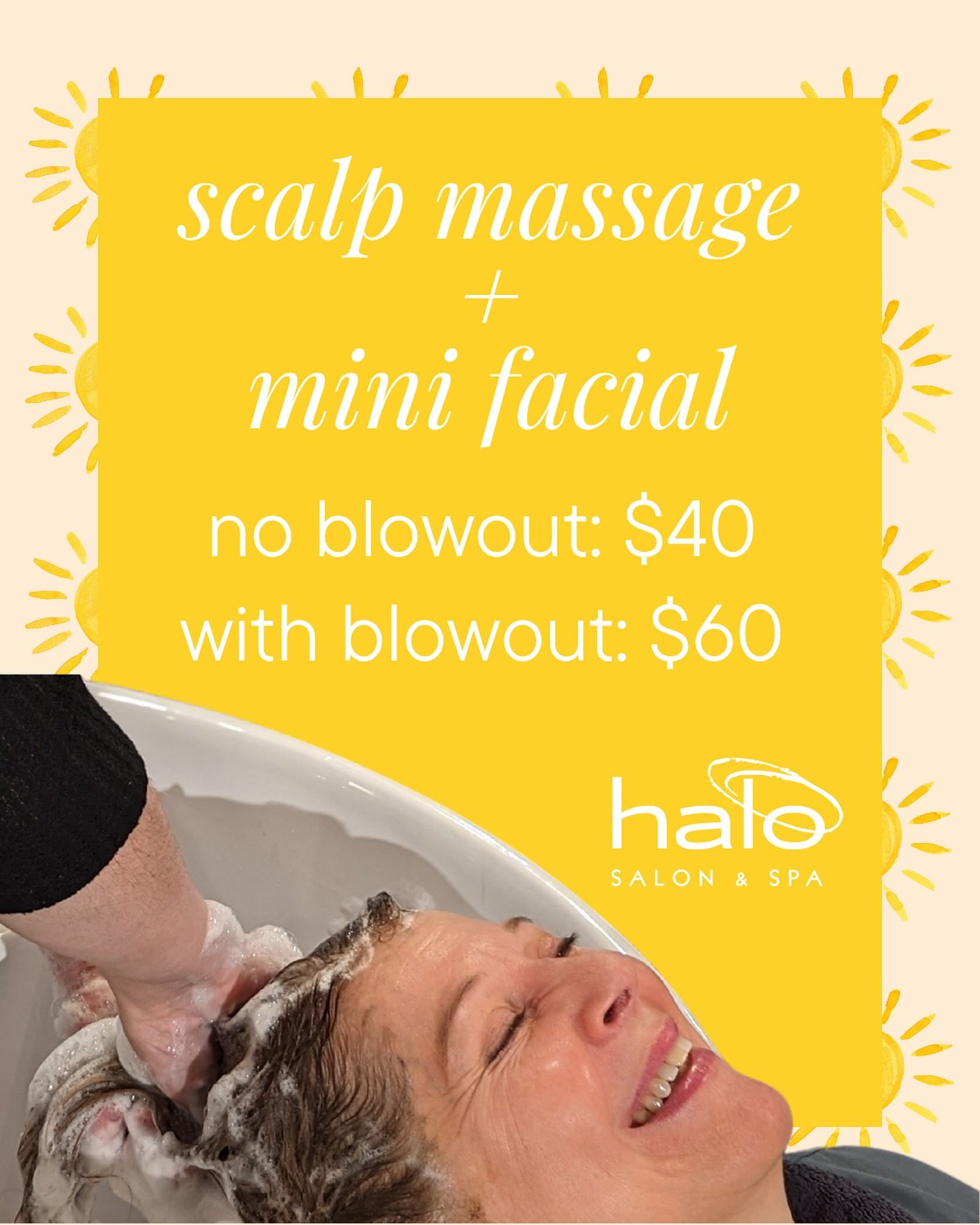 Get your R&amp;R in at Halo ☀️

For June only, get a shampoo, scalp massage, and 10-minute facial for only $40! Upgrade to a full blowout service for $60 for extra pampering. Book yours while they last at haloaugusta.com, on the Go Halo app, or over 