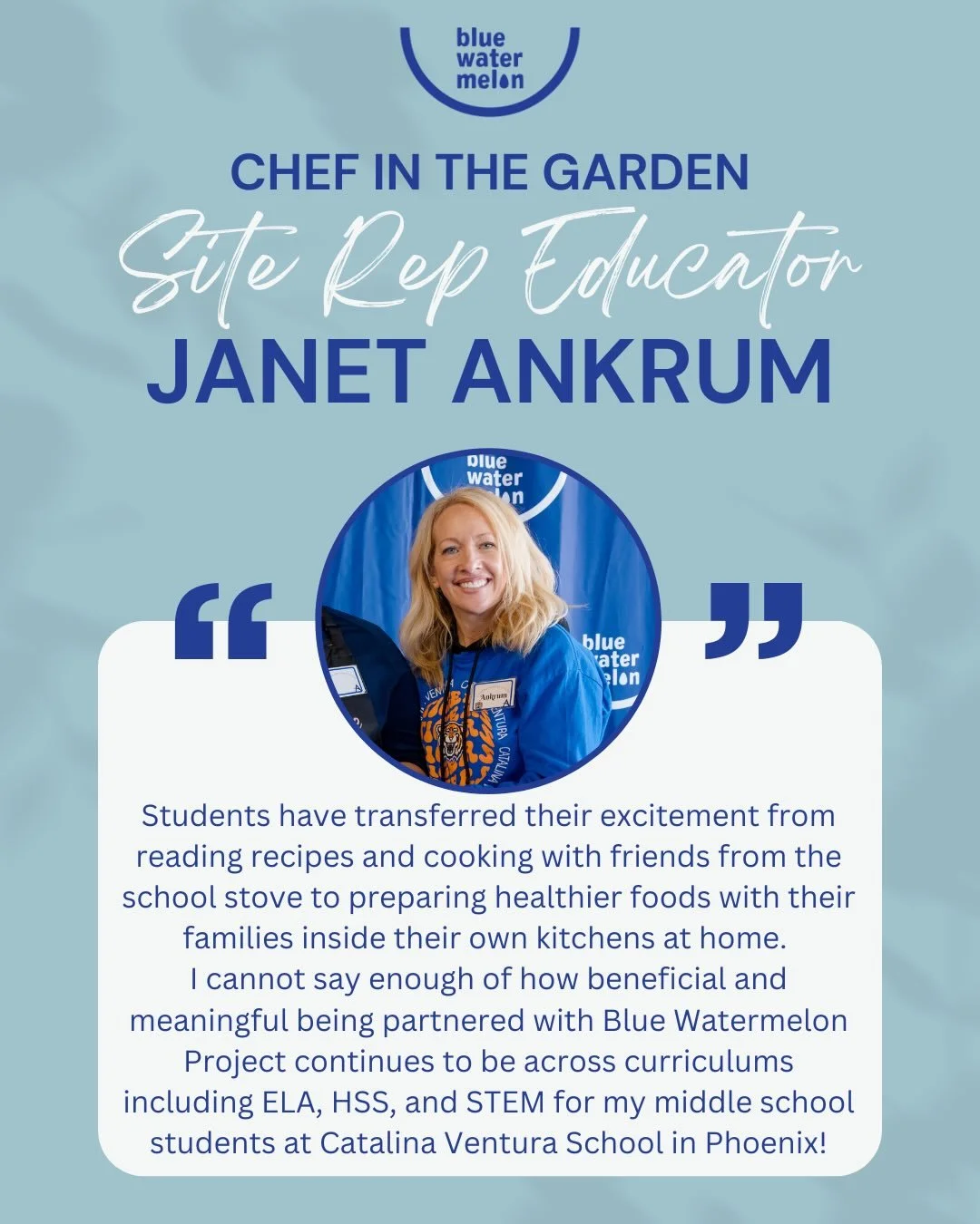 We love how impactful Chef in the Garden experiences can be in the lives of students. 💙 We are so grateful for educators, like Janet, who continue to go above and beyond to deliver this education and hands-on learning through our program. We couldn&