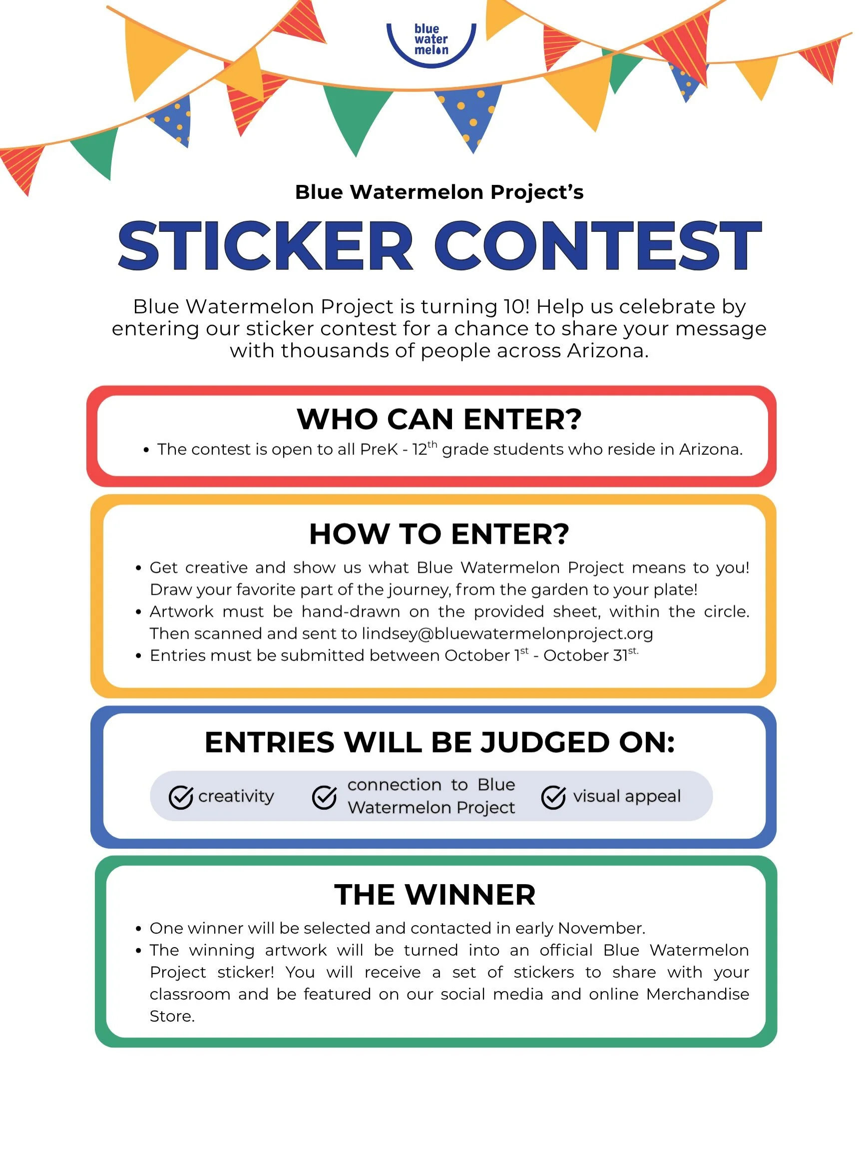 Blue Watermelon Project is turning 10! 🎉

To celebrate, we&rsquo;re inviting the students in our Blue Watermelon Project community to get creative and show us what Blue Watermelon Project means to them!

Students can create a hand-drawn picture insp