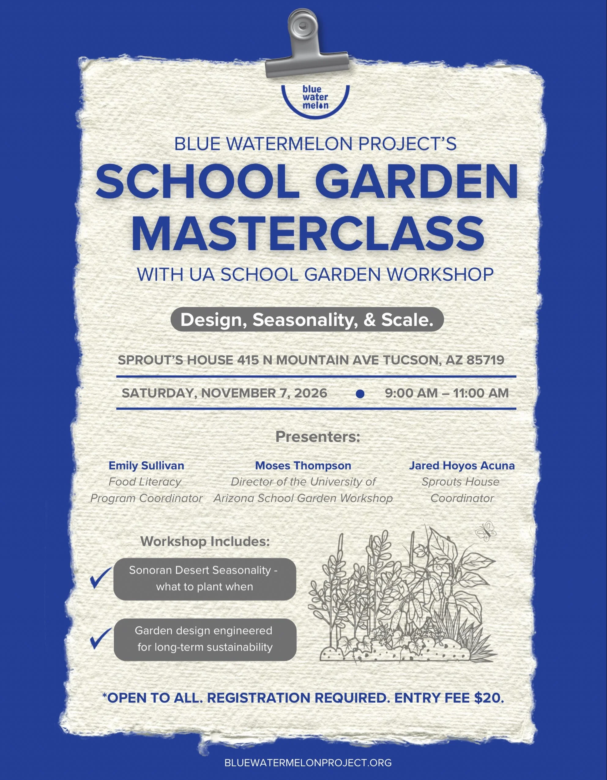 Join us for our School Garden Masterclass!

This hands-on workshop is designed for school gardeners of all ability levels, settings, and age levels. Join us as we synthesize 20 years of school garden experience into an engaged, masterclass in Sonoran
