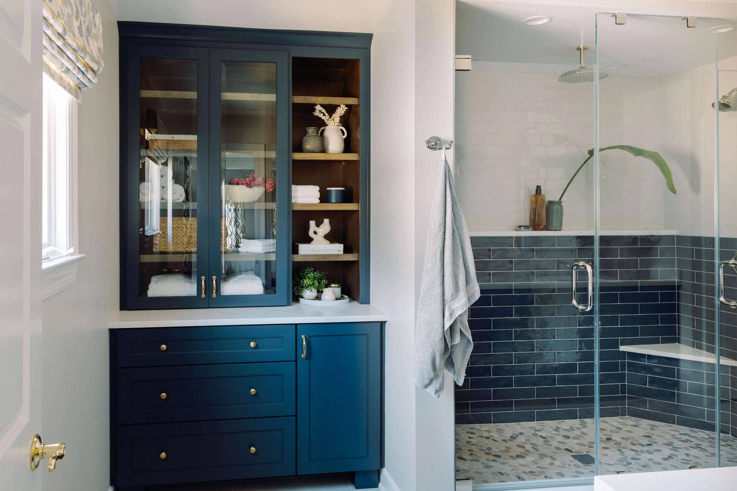 A Splash of Style: Two-Toned Blue Tile in a Double Luxury Shower