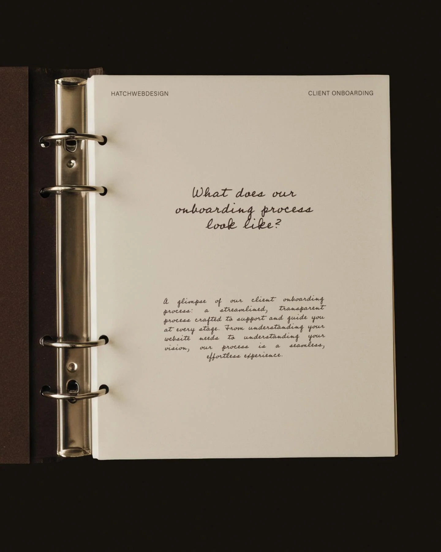 An overview of our onboarding process.

Our streamlined, transparent process has been created to support and guide you at every stage.

From understanding your website needs to uncovering your vision, our process is a seamless, effortless experience.