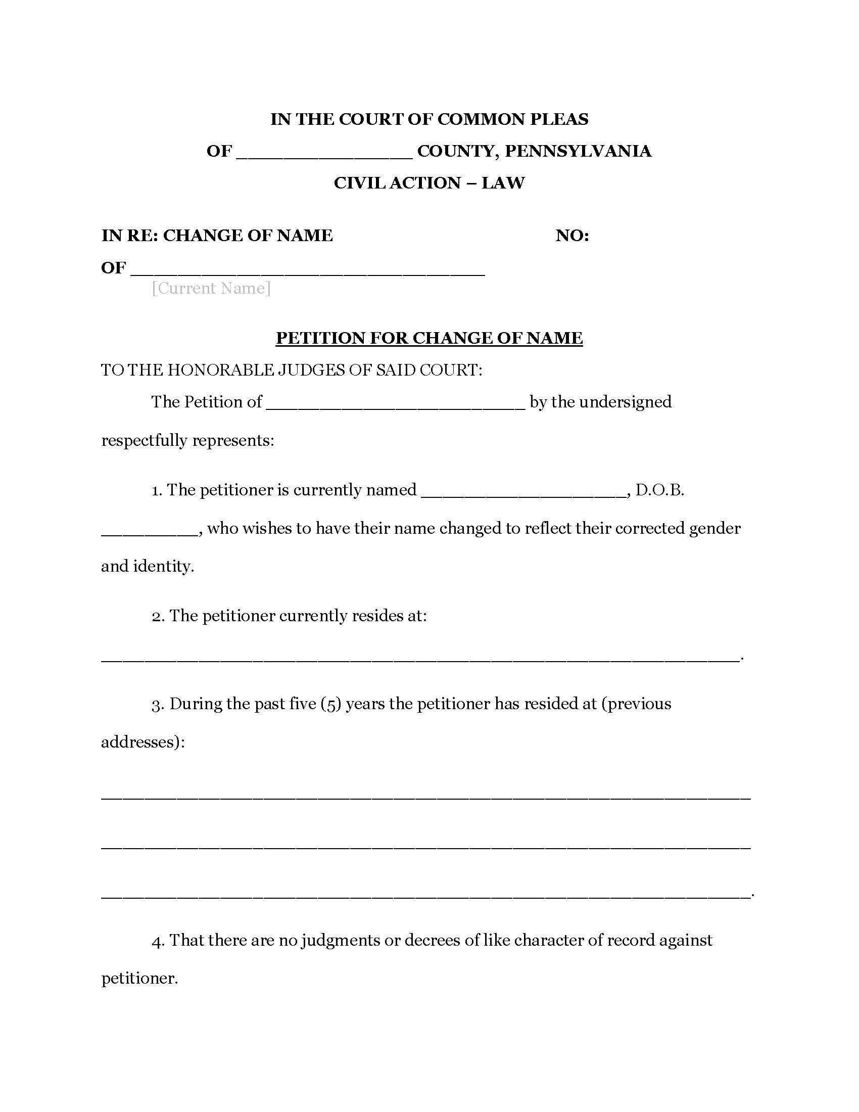 Petition for Change of Name P. 1