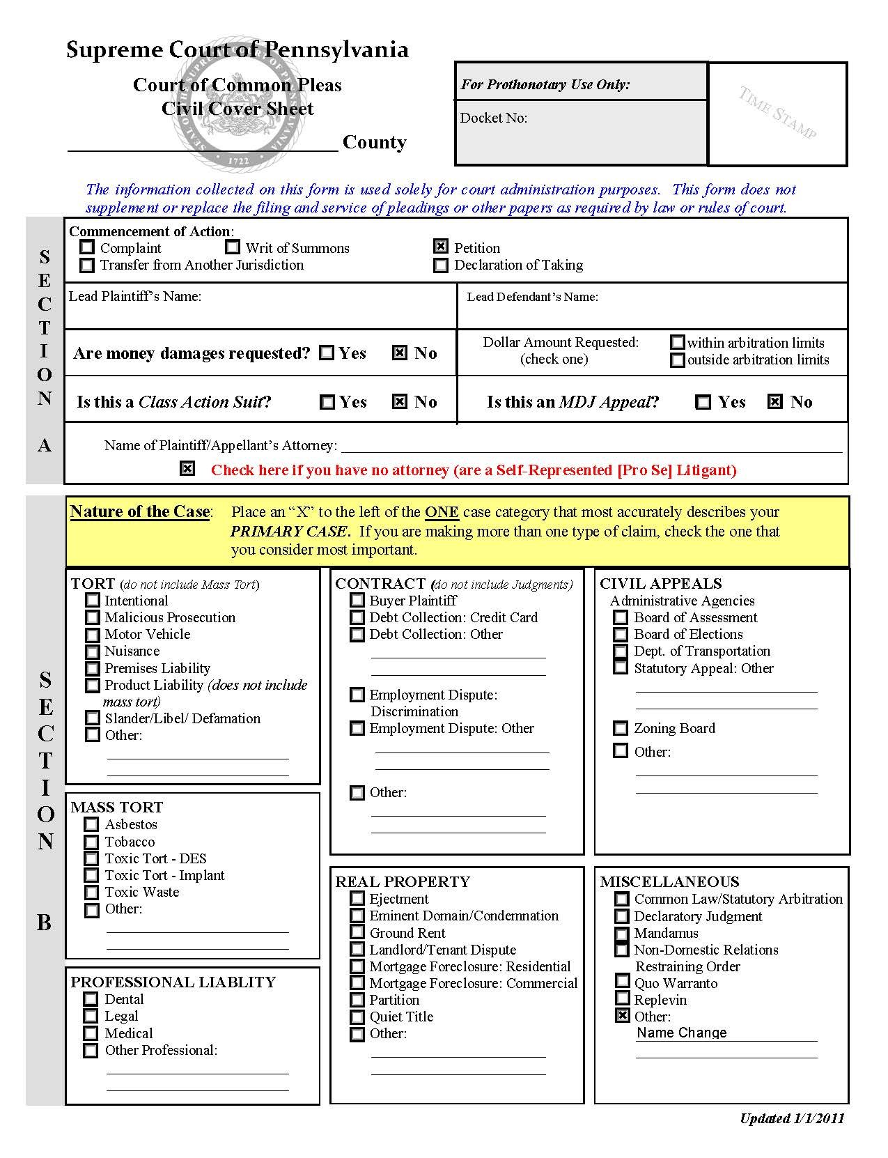 Civil Cover Page