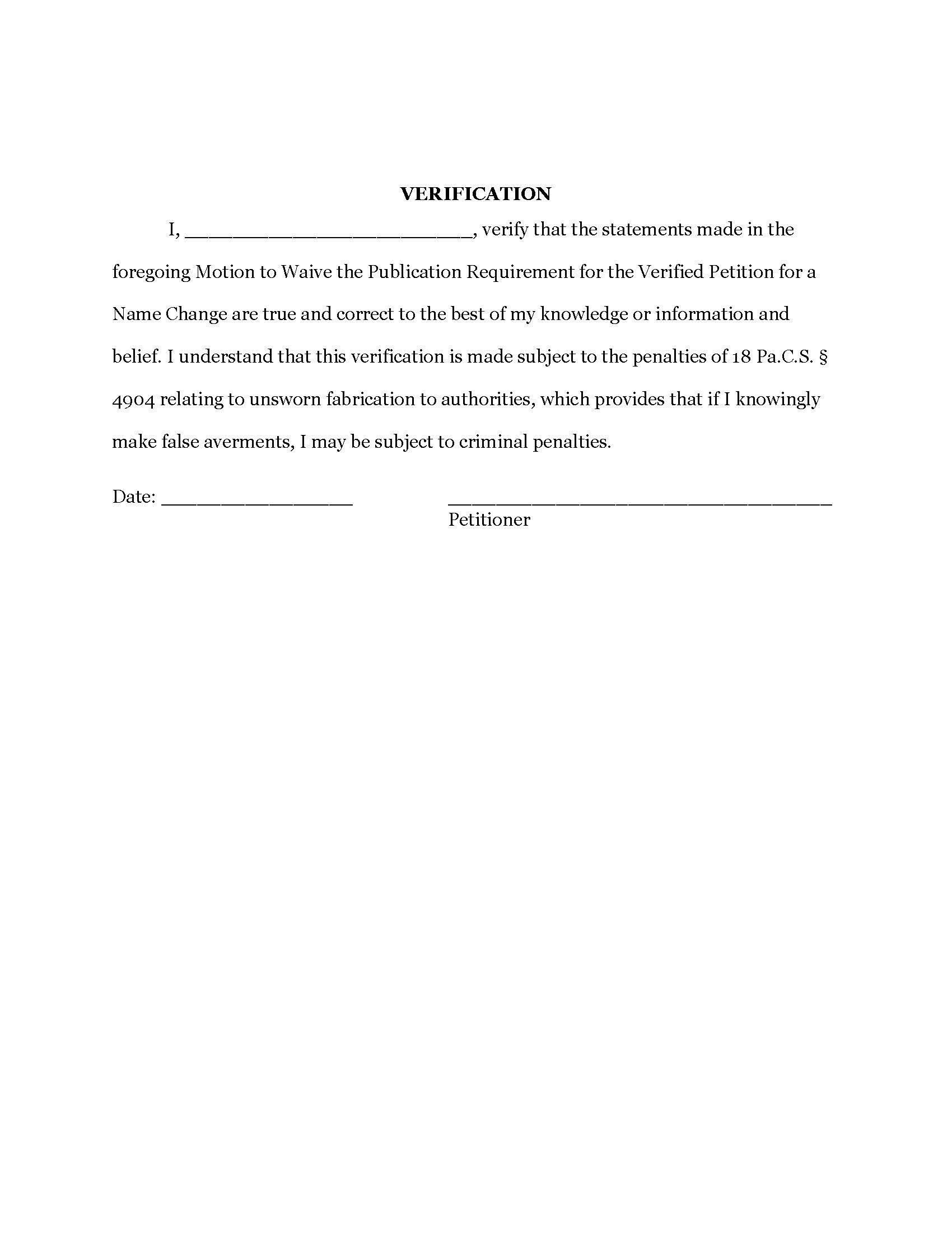 Motion to Waive Publication Requirement Verification