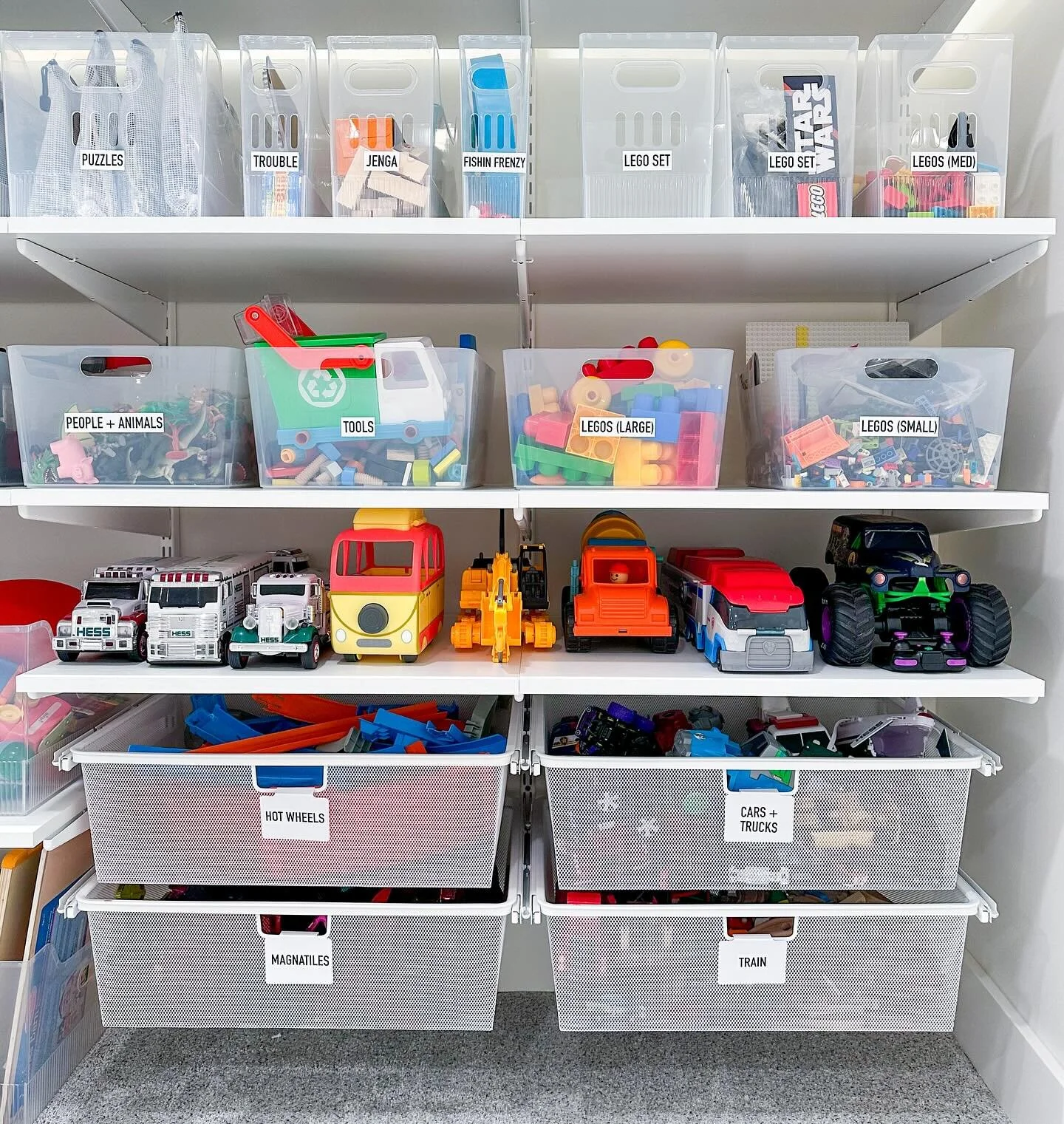 “Why bother organizing the playroom if they’re just going to destroy it?”
1. Saves Time + Minimizes Clutter. 
Sure, an organized playroom won’t prevent kids from making a mess of it - but it will make the cleanup process much