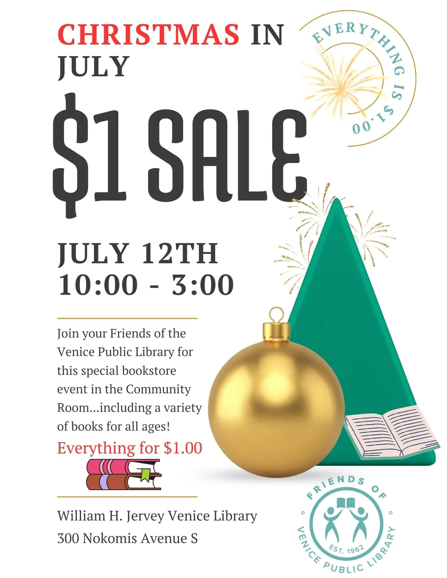 Christmas in July $1 Book Sale: Saturday, July 12