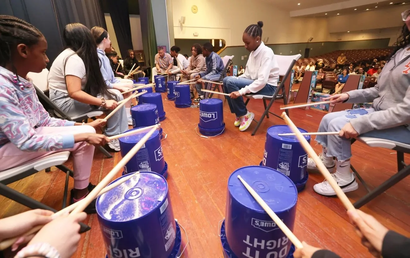  Band students perform a music piece for Ernie Boch Jr., who donated fifty ukuleles to East Middle School in Brockton on Thursday, May 8, 2025. 