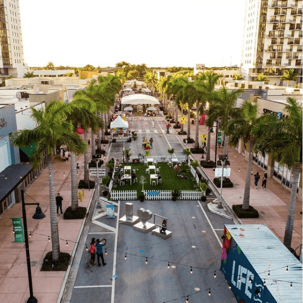 Outdoor event festival set up over a wide street