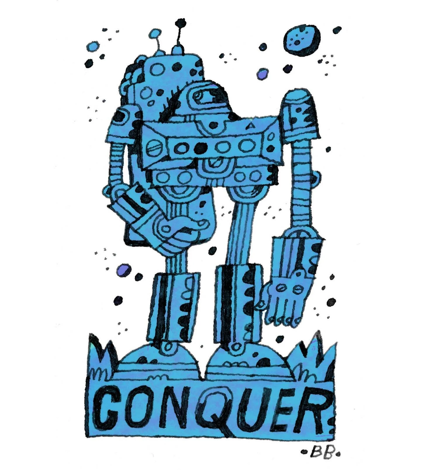 Never a bad time to draw robots. @kakimori_japan pen and ink and photoshop color.