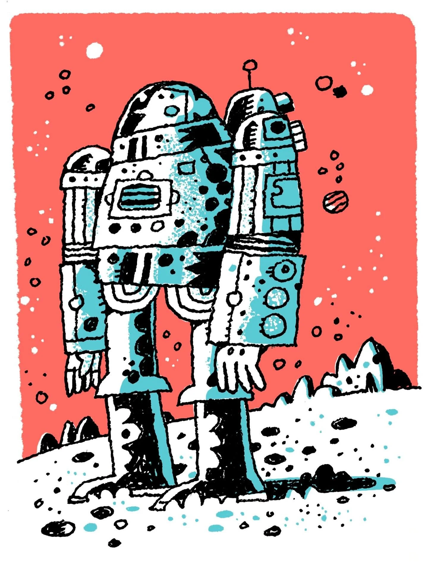 Ten minutes with my sketchbook this morning. One billion miles of space travel. Color via the iPad.