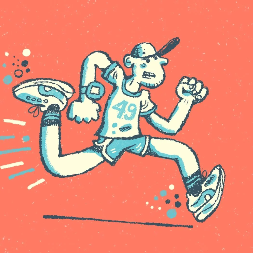 I have an illustration in the current issue of @runnersworldmag which is kinda sort of 9 illustrations. 
The story is one I&rsquo;m familiar with, which is continuing to run as you get older. The author (and art director!) is the youthful @cmcsherry 