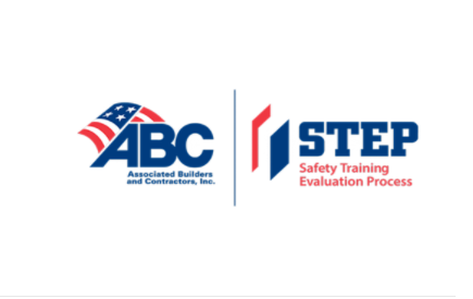 Logo of ABC Associated Builders and Contractors, Inc. on the left, and 1 STEP Safety Training Evaluation Process logo on the right.