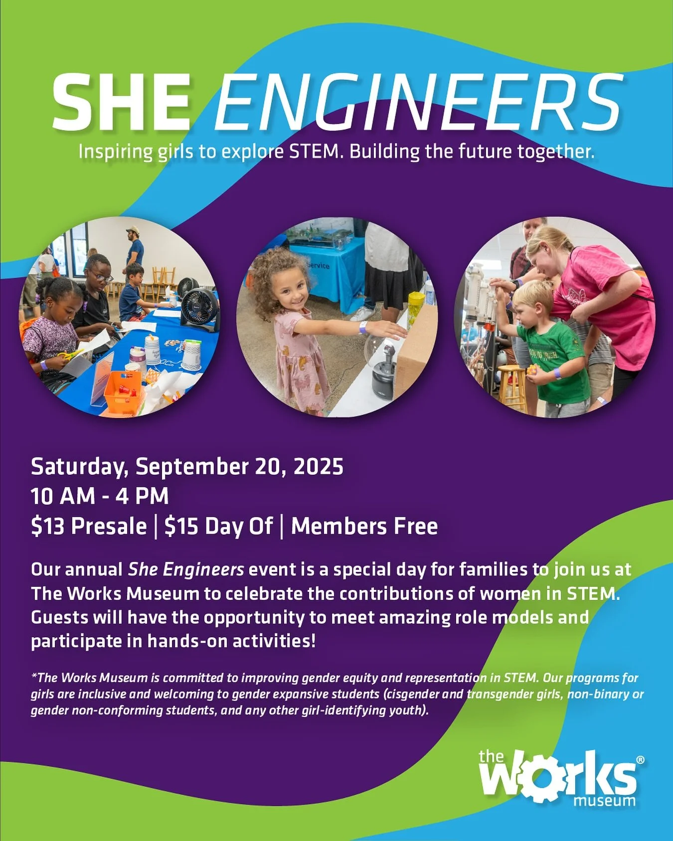 The count down is on. We&rsquo;re getting so excited for She Engineers! Bring the whole family to try hands-on engineering activities and meet STEM role models. 

Get tickets on our website or via the link in our bio. 

See you on Saturday, September