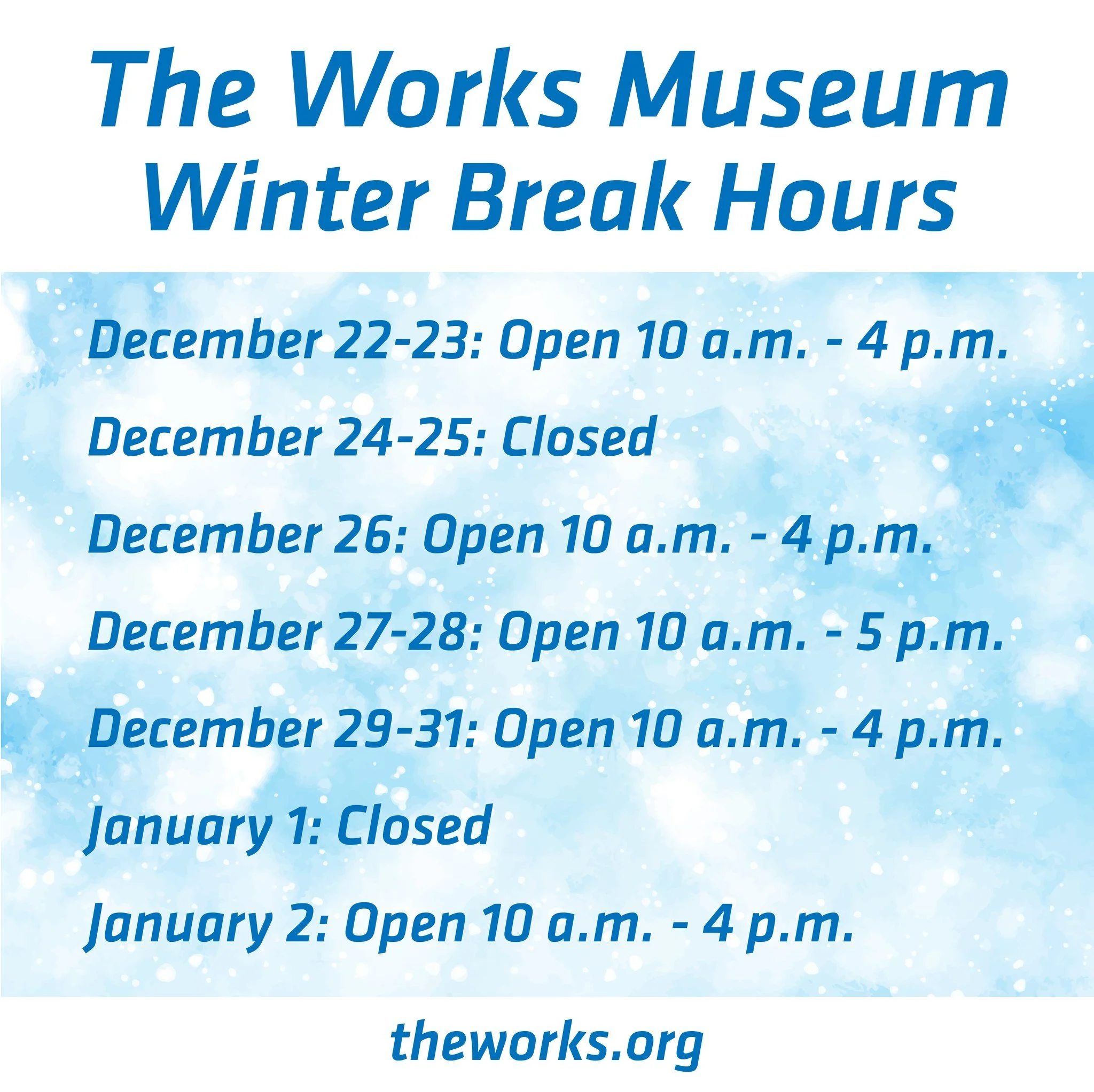 Happy winter break! Keep kids busy building and having hands-on engineering fun at museum during our extra open hours. 

Learn more via the link in our bio.

 #theworksmuseum #STEM #engineering