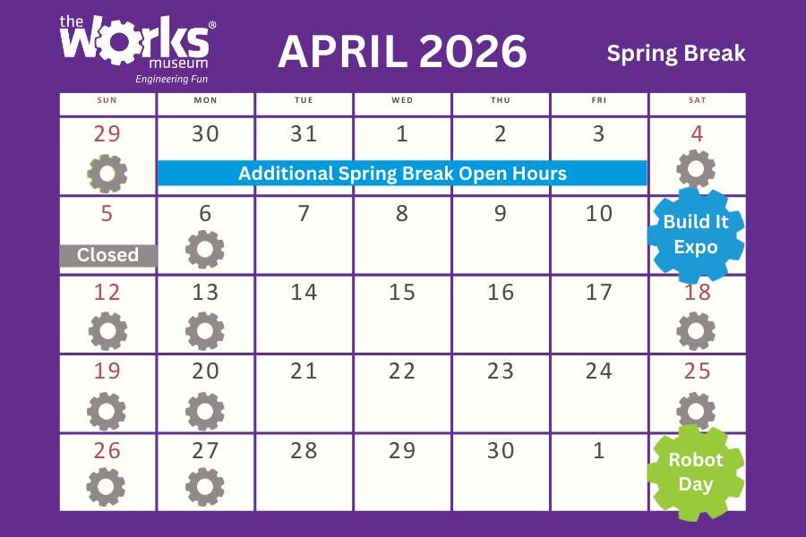 We have additional open hours this week for spring break! Stop by the museum between now and April 3 to enjoy weekdays at the museum from 10 a.m. to 4 p.m. 

Plan your visit: https://www.theworks.org/hours-location

 #museum #familyfun #theworksmuseu