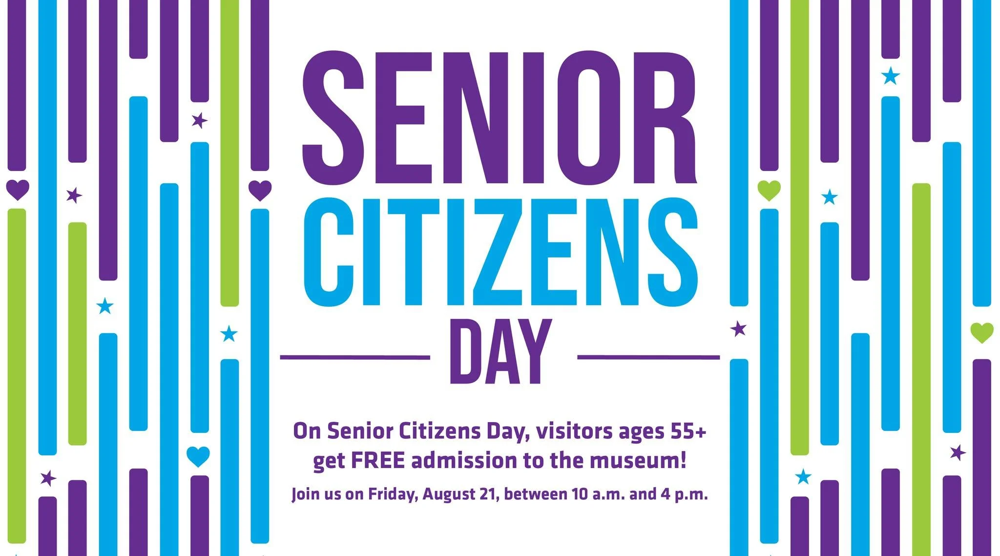 Next Friday, August 21, we're celebrating national Senior Citizens Day at the museum from 10 a.m. to 4 p.m. On Senior Citizens Day, visitors ages 55+ get FREE admission to the museum! Visit with the young engineers in your life for a fun-filled day o