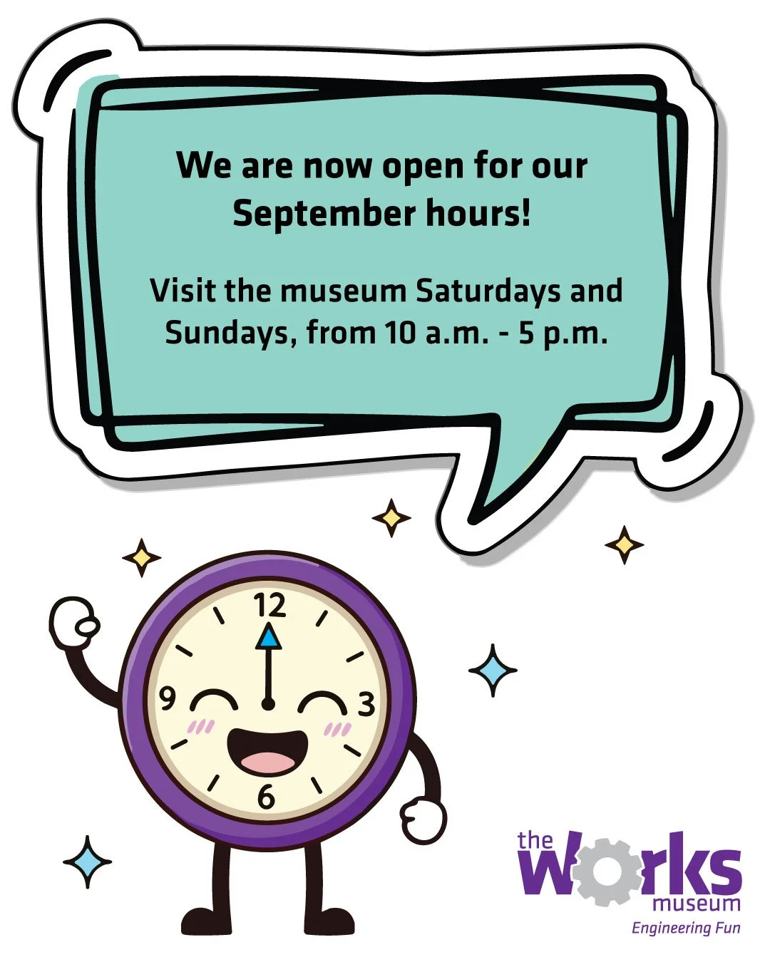 Come visit the museum this September on Saturdays and Sundays from 10 a.m. to 5 p.m.

On September 19, the museum will be open from 10 a.m. to 4 p.m. for our annual She Engineers family event. Get tickets today: https://www.theworks.org/she-engineers