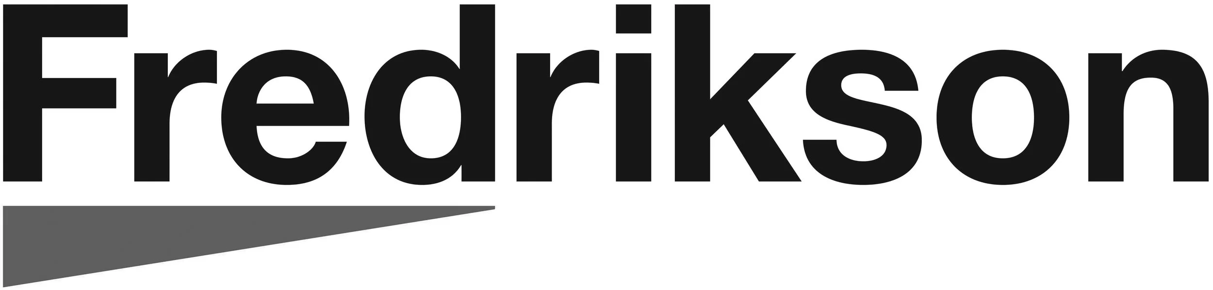 Frederickson logo with black text and a gray upwards slant underline.