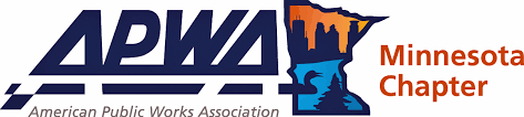 Logo of the American Public Works Association Minnesota Chapter with text and a graphic of Minnesota.