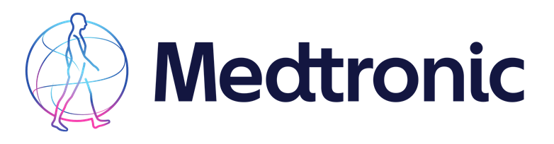 Medtronic logo with a stylized human figure surrounded by a globe and the company name.