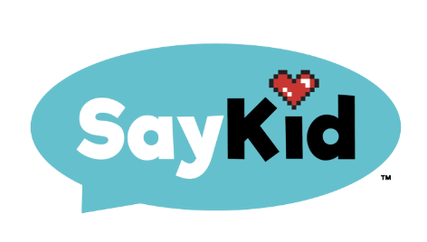 SayKid logo with a speech bubble and a pixelated red heart