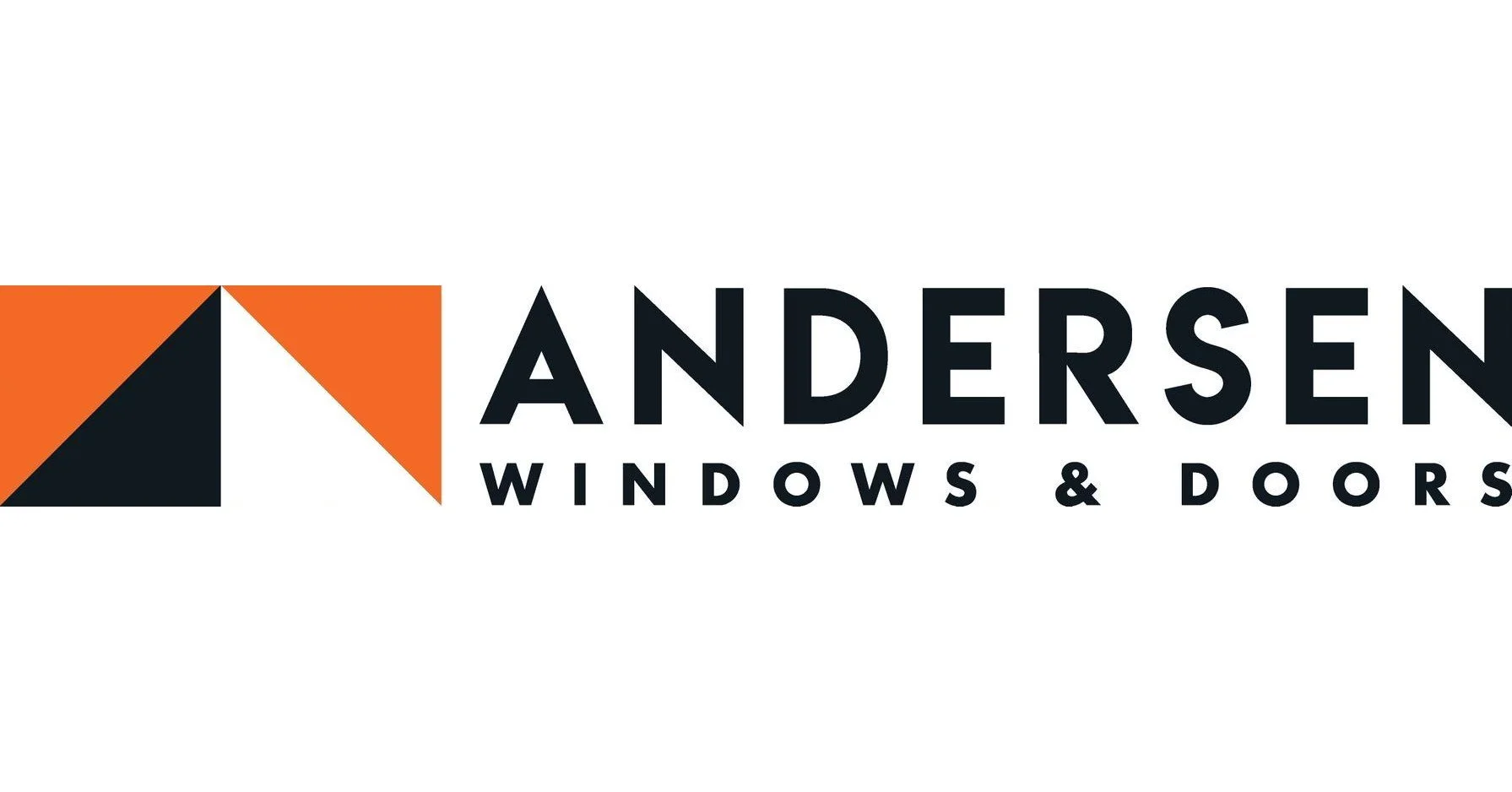 Logo for Andersen Windows & Doors, featuring a stylized house roof graphic in black and orange next to the text 'Andersen Windows & Doors' in black.