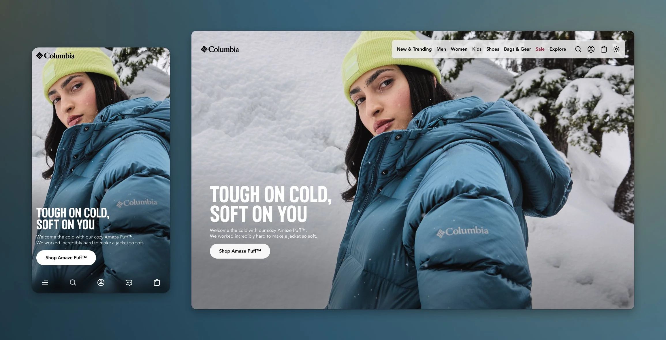 Columbia Sportswear homepage hero of new website