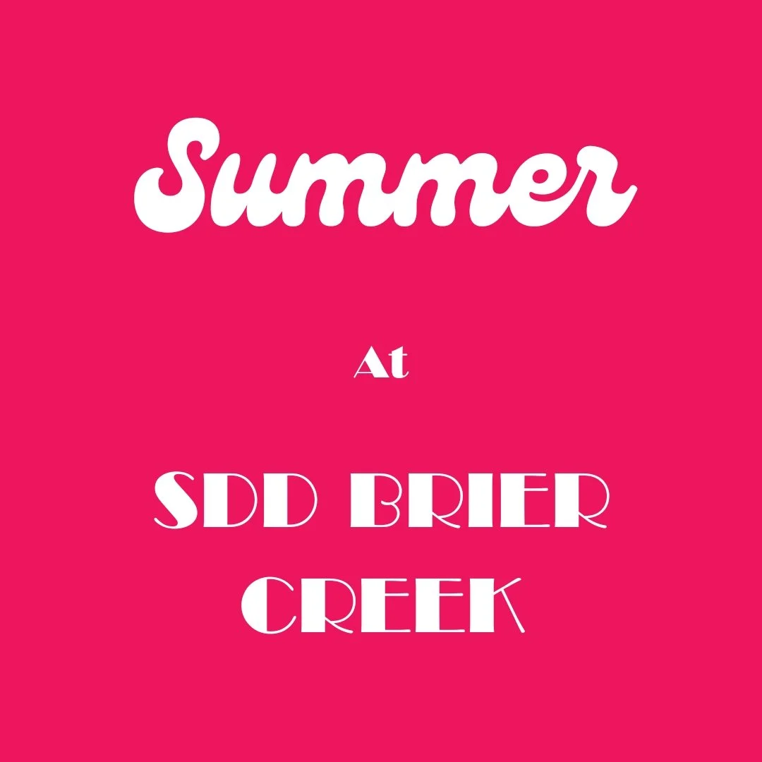 Bright pink background with white text that reads 'Summer at SDD Brier Creek'