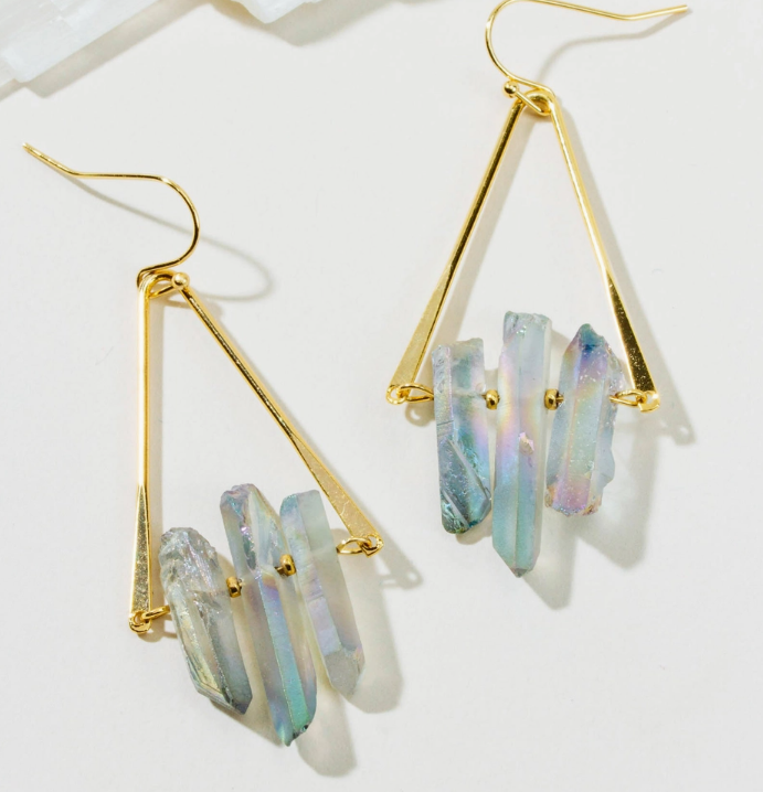 Luna Norte: Tri Crystal Fish Hook Earring-Multi Rainbow (E3425RN)